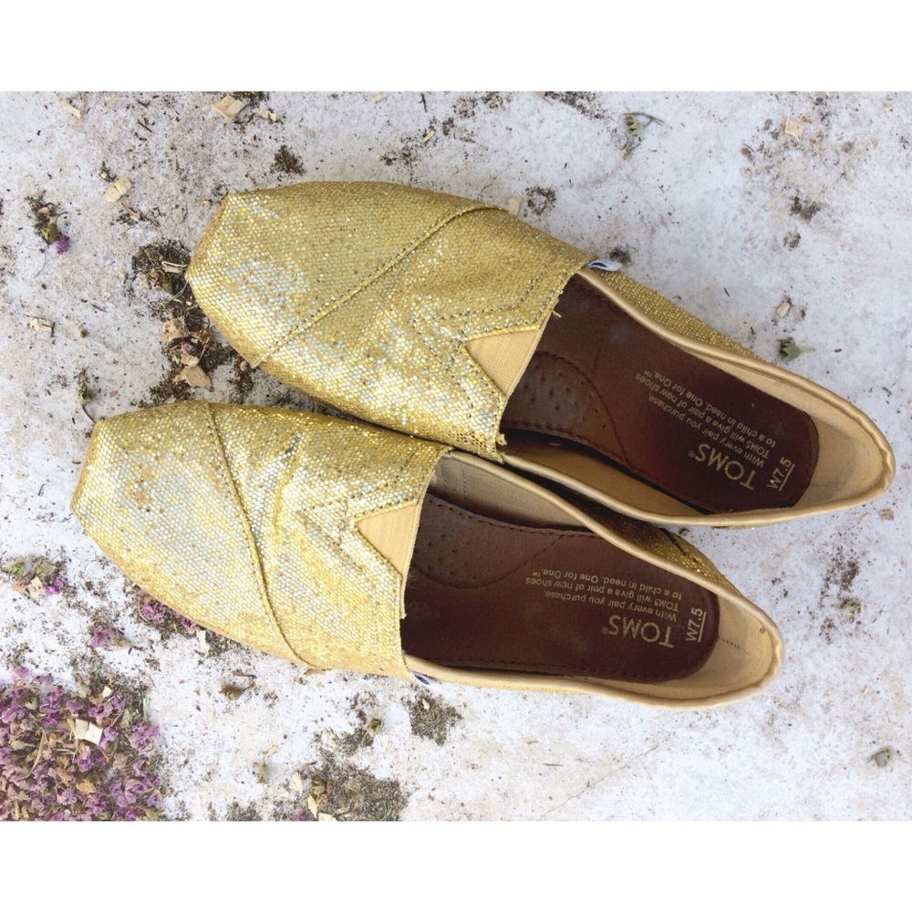 Gold glitter Toms slip on shoes
